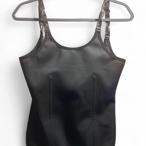 Large black corset top Zip/loops dbl layer Womens active - Picture 1 of 6